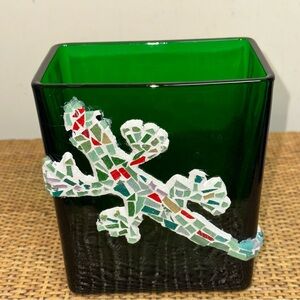 Vintage Napco Green Glass 6.5” Napkin Plant Holder Geico Art #1166 Cleveland USA